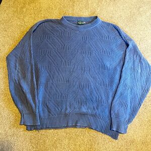 Vintage distressed Arcadia Men's Blue Geometric Knit  Pullover Sweater  L